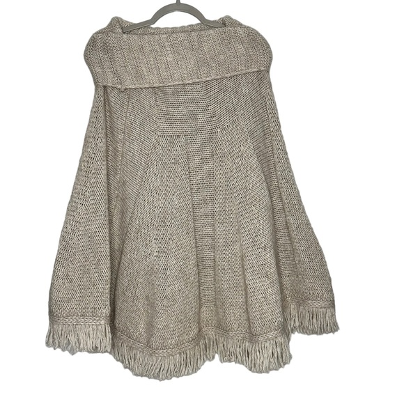 Iperico Italian Wool and Alpaca Blend Cowl Neck Fringe Tan Poncho One Size (737) - Picture 1 of 5